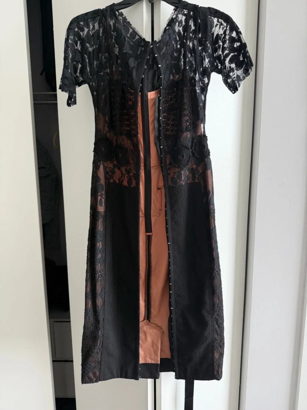 Anthropologie Black Lace Midi Dress with Rust Slip - Picture 1 of 2
